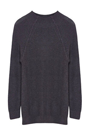 Stil Modern Kadın Uzun Standart Kol Dik Yaka Geniş Kalıp Triko Kazak