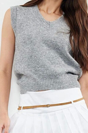 Stil Modern Kadın Regular Standart Kol V Yaka Yünlü Triko Süveter