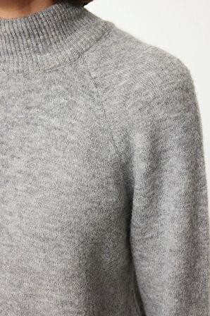 Stil Modern Kadın Regular Reglan Kol Dik Yaka Yünlü Triko Kazak