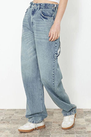 Stil Kadın Moda Denim Kot Pantolon Regular Boru Paça Bol Kesim Yüksek Bel Jeans