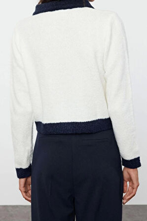 Kadın Modern Tarz Oversize Polo Yaka Regular Triko Hırka