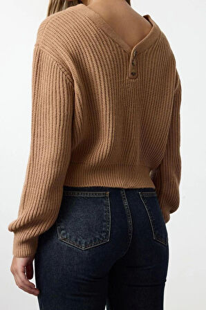 Kadın Modern Tarz Regular V Yaka Crop Triko Hırka