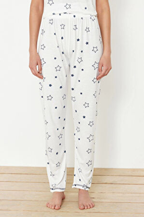 Tarz Rahat Kısa Kollu Boru Paça Yıldız Desenli Örme Pijama Takımı