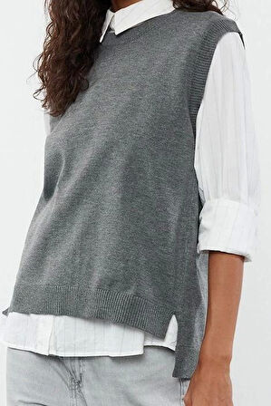 Stil Modern Kadın Regular Standart Kol Bisiklet Yaka Geniş Kalıp Triko Süveter