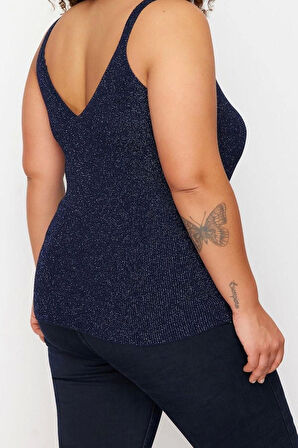 Moda Büyük Beden V Yaka Triko Fit Düz Desen Casual Günlük Regular Kolsuz Bluz