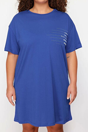 Moda Rahat Günlük Süprem Örme Bisiklet Yaka Kısa Kol T-Shirt Elbise Mini Boy Büyük Beden Elbise