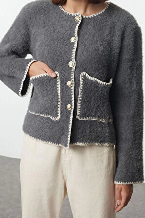 Kadın Modern Tarz Regular Bisiklet Yaka Regular Triko Hırka