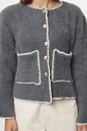 Kadın Modern Tarz Regular Bisiklet Yaka Regular Triko Hırka