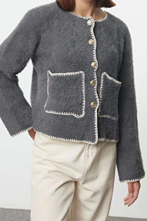 Kadın Modern Tarz Regular Bisiklet Yaka Regular Triko Hırka