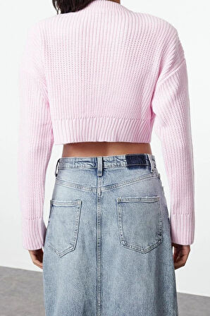 Kadın Modern Tarz Regular Bisiklet Yaka Crop Triko Hırka