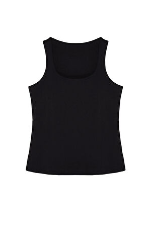 Moda Büyük Beden Kare Yaka Örme Slim Düz Desen Sportswear Regular Askılı Kol Bluz