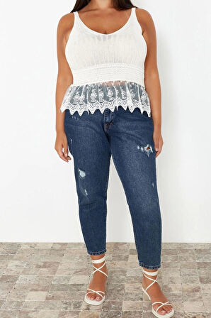 Moda Büyük Beden V Yaka Triko Fit Ajurlu Desen Casual Günlük Regular Askılı Kol Bluz