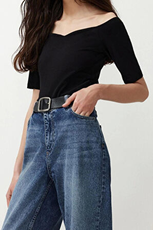 Moda Kalp Yaka Örme Slim Düz Desen Casual Günlük Regular Kısa Kol Bluz