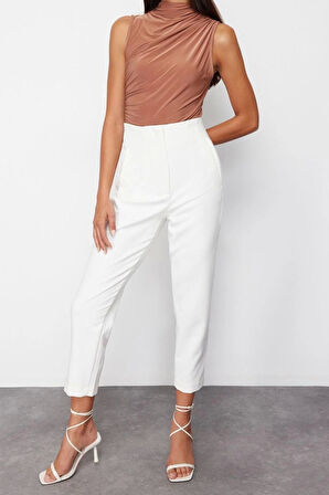 Moda Dik Yaka Örme Fit Düz Desen Casual Günlük Crop Kolsuz Bluz