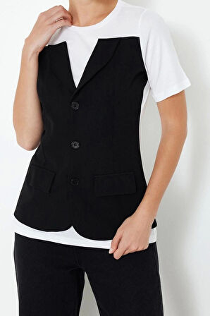 Moda Bisiklet Yaka Örme Slim Fit Renk Bloklu Desen Casual Günlük Uzun Kısa Kol Bluz