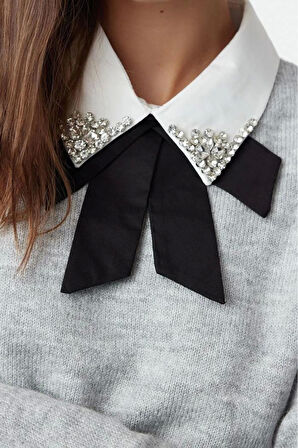 Stil Modern Kadın Regular Standart Kol Polo Yaka Yumuşak Dokulu Garnili Kurdeleli Taşlı Triko Kazak