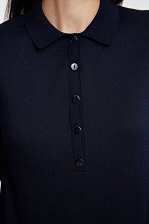 Moda Stil Regular Polo Yaka Midi Boy Triko Elbise