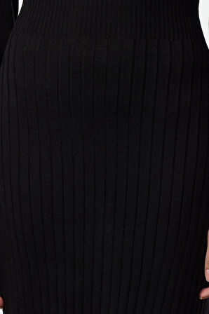 Moda Stil Regular Bisiklet Yaka Midi Boy Triko A-Line Formda Elbise