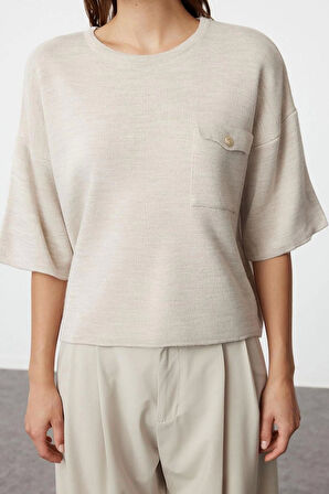 Stil Modern Kadın Regular Standart Kol Bisiklet Yaka Cep Detaylı Triko Kazak