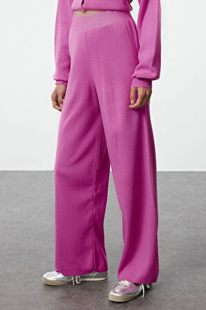 Tarz Kadın Modern Moda Normal Bel Boru Paça Bisiklet Yaka Crop Hırka-Pantalon Triko Alt-Üst Takım