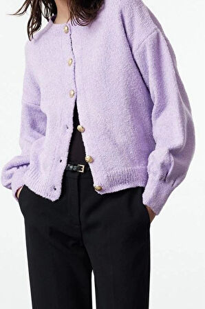 Kadın Modern Tarz Regular Bisiklet Yaka Regular Triko Hırka