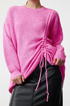 Kadın Modern Tarz Rahat Uzun Dik Yaka Düz Kol Regular Triko Kazak