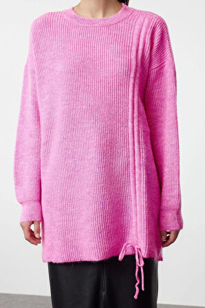 Kadın Modern Tarz Rahat Uzun Dik Yaka Düz Kol Regular Triko Kazak