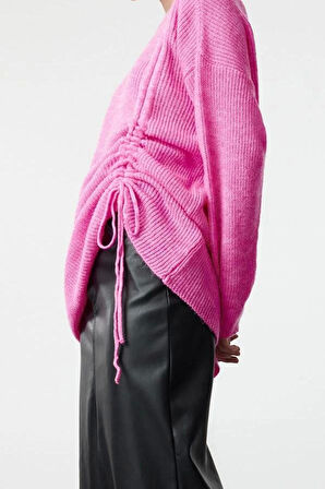 Kadın Modern Tarz Rahat Uzun Dik Yaka Düz Kol Regular Triko Kazak