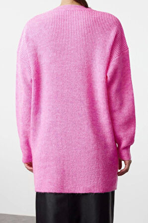 Kadın Modern Tarz Rahat Uzun Dik Yaka Düz Kol Regular Triko Kazak