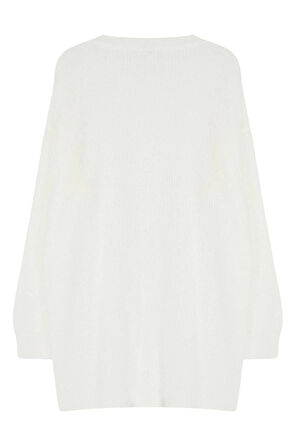 Kadın Modern Tarz Rahat Uzun Dik Yaka Düz Kol Regular Triko Kazak