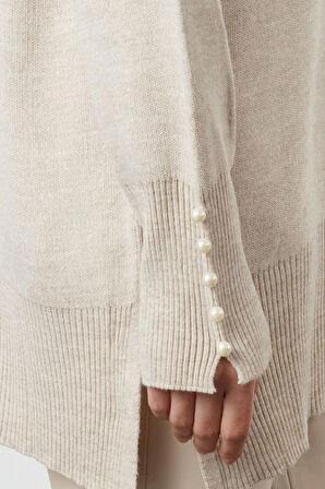 Kadın Modern Tarz Rahat Uzun Bisiklet Yaka Düz Kol Regular Triko Kazak