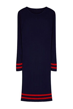 Moda Stil Fitted Bisiklet Yaka Mini Boy Büyük Beden Fitilli Triko Büyük Beden Elbise