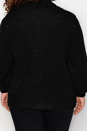 Büyük Beden Kadın Modern Tarz Rahat Uzun Bisiklet Yaka Düz Kol Regular Triko Hırka