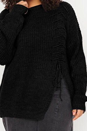 Büyük Beden Kadın Modern Tarz Rahat Uzun Bisiklet Yaka Düz Kol Uzun Triko Kazak