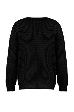 Büyük Beden Kadın Modern Tarz Rahat Uzun Bisiklet Yaka Düz Kol Uzun Triko Kazak