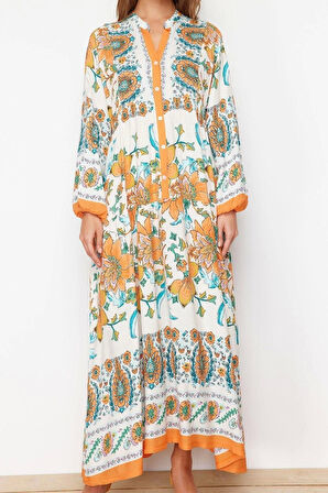 Moda Rahat Casual Günlük Shally Dokuma Hakim Yaka Uzun Kol A-Line Maxi Boy Tesettür Elbise