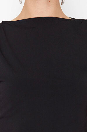 Stil Kadın Asimetrik Vatkalı Bluz Regular Örme Fitted Kalıp