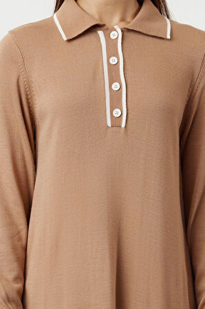 Moda Rahat Casual Günlük Tek Plaka Triko Bisiklet Yaka Uzun Kol Shift Maxi Boy Tesettür Elbise