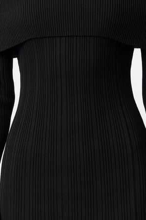 Moda Stil Regular Carmen Yaka Midi Boy Triko Basic Elbise