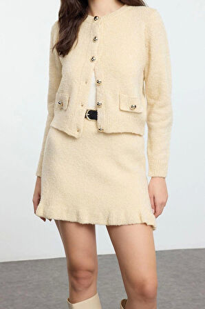 Tarz Kadın Modern Moda Normal Bel Boru Paça Bisiklet Yaka Buklet Kemerli Triko Alt-Üst Takım