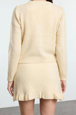 Tarz Kadın Modern Moda Normal Bel Boru Paça Bisiklet Yaka Buklet Kemerli Triko Alt-Üst Takım