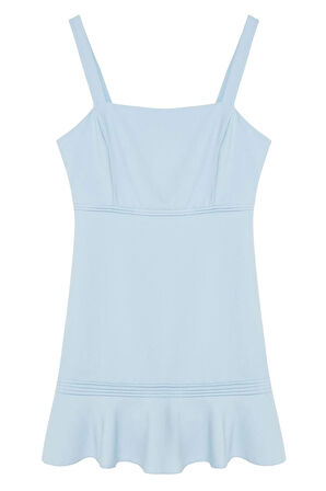 Moda Fit Casual Günlük Finike Dokuma Kare Yaka Truvakar Kol Kol Bodycone Mini Boy Büyük Beden Elbise