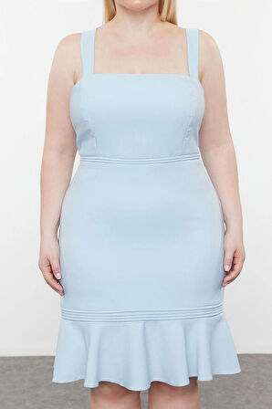 Moda Fit Casual Günlük Finike Dokuma Kare Yaka Truvakar Kol Kol Bodycone Mini Boy Büyük Beden Elbise