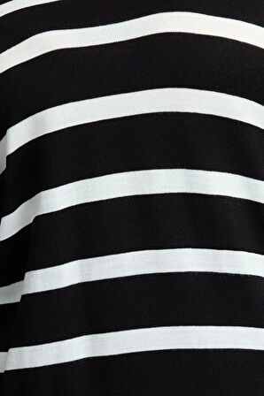 Stil Modern Kadın Regular Standart Kol Gömlek Yaka Büyük Beden Çizgili Bisiklet Yaka Triko Kazak