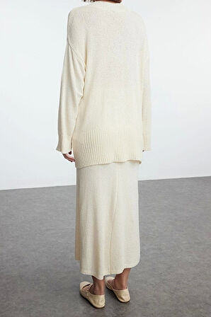 Tarz Kadın Modern Moda Normal Bel Boru Paça V Yaka Premium Kalite Triko Alt-Üst Takım