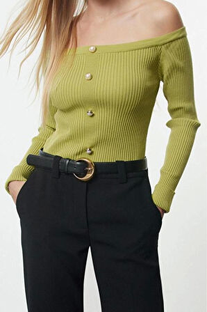 Stil Modern Kadın Regular Standart Kol Kayık Yaka Carmen Yaka Triko Hırka