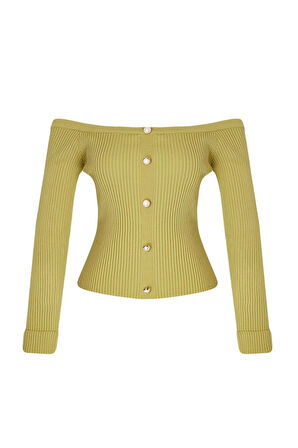 Stil Modern Kadın Regular Standart Kol Kayık Yaka Carmen Yaka Triko Hırka