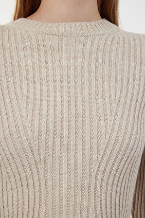 Moda Stil Regular Bisiklet Yaka Mini Boy Triko A-Line Formda Elbise