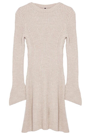 Moda Stil Regular Bisiklet Yaka Mini Boy Triko A-Line Formda Elbise