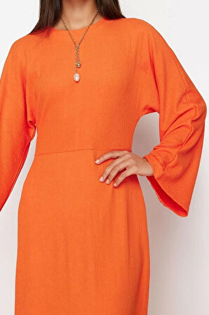Moda Regular Casual Günlük Bürümcük Örme Bisiklet Yaka Uzun Kol Skater Maxi Boy Tesettür Elbise